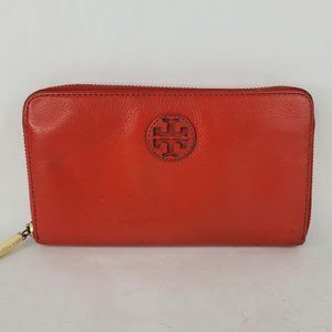 Tory Burch Red Leather Zip Around Continental Wallet Multiple Card Slots